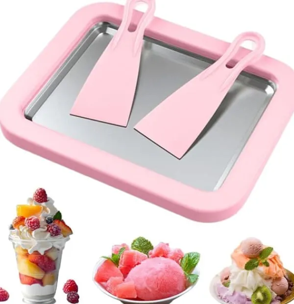 Ismaskine>Isrullemaskine pink mellemstor, isrullemaskine med 2 skrabere, lille gør-det-selv-isrullemaskine, ismaskine til hjemmelavet rullet is, frossen yoghur | CDON