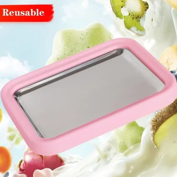 Ismaskine>Isrullemaskine pink mellemstor, isrullemaskine med 2 skrabere, lille gør-det-selv-isrullemaskine, ismaskine til hjemmelavet rullet is, frossen yoghur | CDON