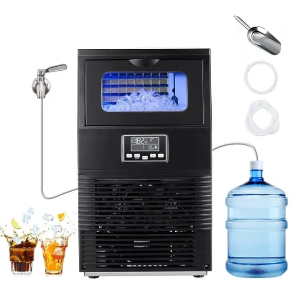 Isproducenter>Isterningemaskine - Professionel Fritstående - 40,8 kg/døgn - 5,4 kg Isbeholder - 32 Isterninger/Cyklus - LED-Display - Selvrensende - Rustfrit Stål | CDON