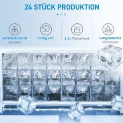 Isterningmaskine 20 kg/24 t, 2,3 L, 3,2 L tank, auto-rens, rustfri, 25,2×36×37,1 cm Outlet