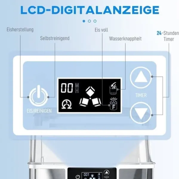 Isterningmaskine med dispenser – 20 kg/24 timer, 2,1 L vandtank, sølv Outlet