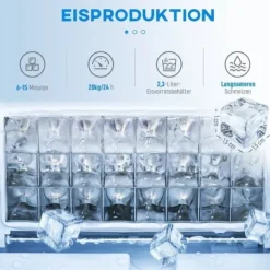 Isterningmaskine med dispenser – 20 kg/24 timer, 2,1 L vandtank, sølv Outlet