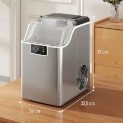 Isproducenter>Isterningmaskine med dispenser – 20 kg/24 timer, 2,1 L vandtank, sølv