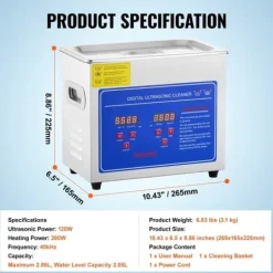 JPS-20A Ultraschallrenser 3L til smykker, rustfrit stål med digital skærm - effektiv ultrasonisk rengøring. New
