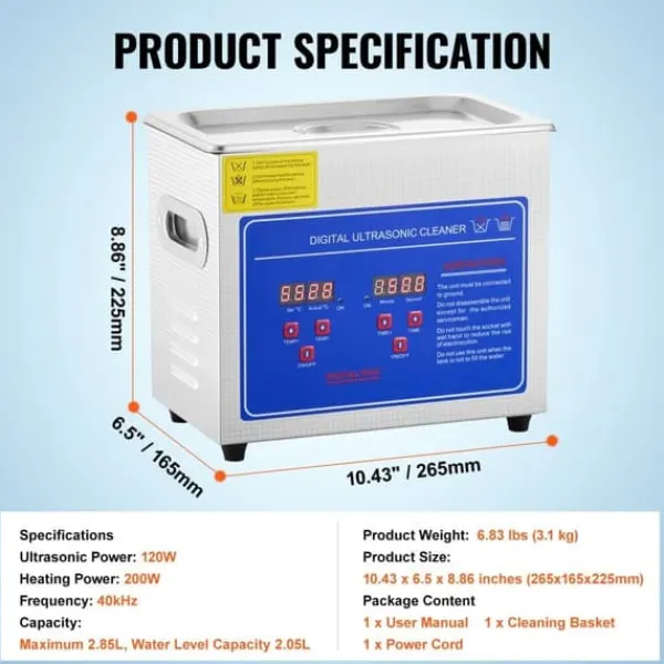 JPS-20A Ultraschallrenser 3L til smykker, rustfrit stål med digital skærm - effektiv ultrasonisk rengøring. New