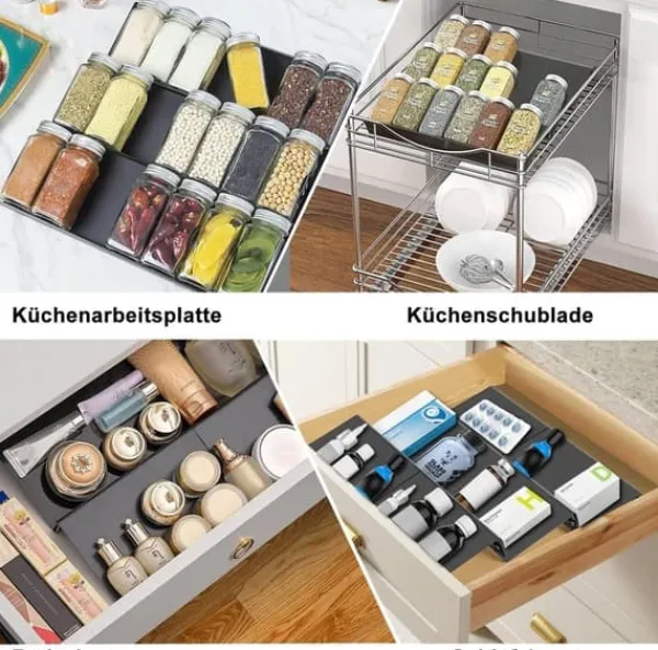Køkkenorganisering>Justerbar krydderihylde i 6 dele – køkkenhylde til opbevaring af krydderier og krukker