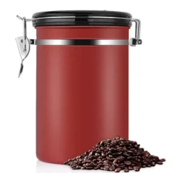 Beholdere Til Madopbevaring>Kaffebeholder Stor Lufttæt Rustfrit Stål Sort Køkkenopbevaringsbeholder (Rød 1,8L)