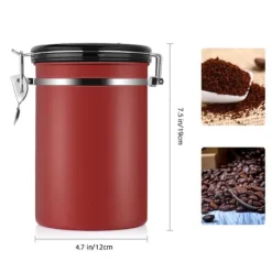 Beholdere Til Madopbevaring>Kaffebeholder Stor Lufttæt Rustfrit Stål Sort Køkkenopbevaringsbeholder (Rød 1,8L)