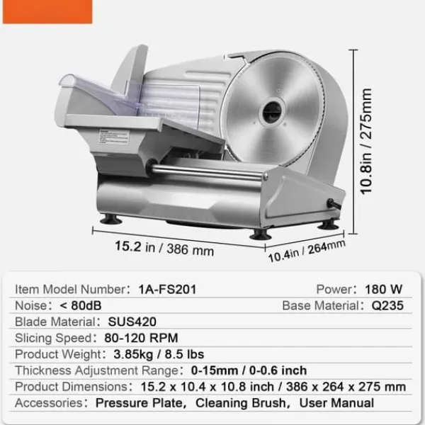 Kødskærer, 180 W elektrisk Deli Food Slicer med 7,5" rustfrit stål klinge. Justerbar tykkelse til skæring af kød, brød, skinke og ost. Let at rengøre. | CDON Outlet