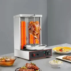 Kebab-/Gyrosgrill - Elektrisk Vertikalt Rotisseri - 3000W - 2 Brændere - 50–300°C - 220V - 10 kg Kapacitet - Rustfrit Stål 201 Online