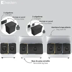 Keden Genbrugsskraldespand 3x10l Systema 57x29x41cm Søvfarvet New