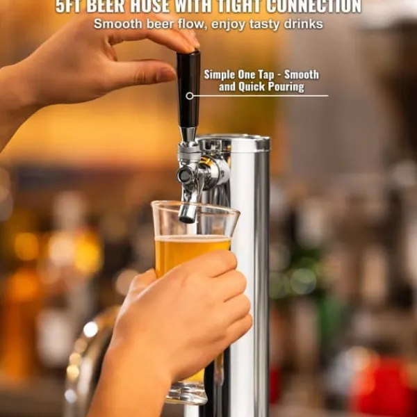 Ølhaner>Kegerator Tower Kit, Enkelt Tap Øl Konverteringskit, Rustfrit Stål Keg Øl Dispenser med Dual Gauge W21.8 Regulator & S-System Keg Coupler