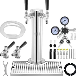 Ølhaner>Kegerator tårnsæt med dobbeltthaner & rustfrit stål - øltårndispenser, W21.8 regulator & S-System