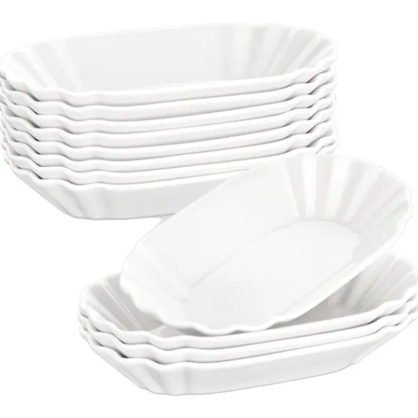Keramiske Snacktallerkener, Oval Form, Solid Design,16 Styk