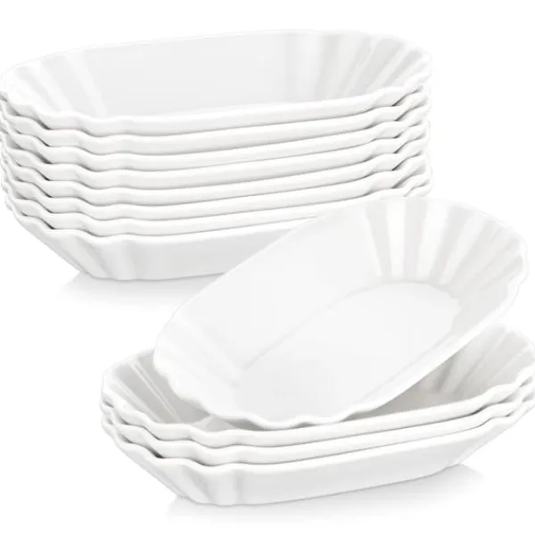 Keramiske Snacktallerkener, Oval Form, Solid Design,16 Styk