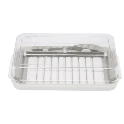 Beholdere Til Madopbevaring>Kitchen opbevaringsbeholder - smørskærerboks i rustfrit stål med klart låg og hvidt chassis