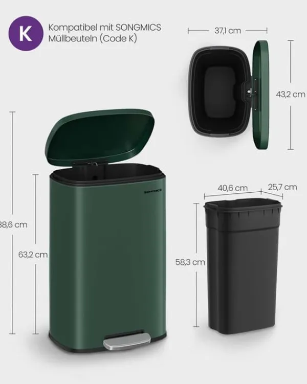 Skraldespande & Papirkurve>Køkkenaffaldsspand 50 liter vintage grøn