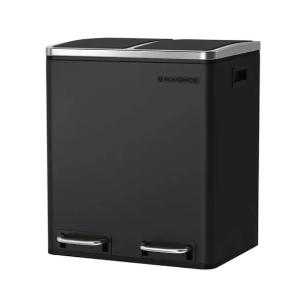 Køkkenaffaldsspand, 2 x 15 L stålaffaldsspand, trappespand med indvendige spande og håndtag, blød lukning, lugtforsegling, sort LTB30BK Online