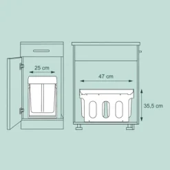 Køkkenaffaldsspand, Indbygget 2-rums affaldsspand, 35.5x25x47 cm, Grå Best