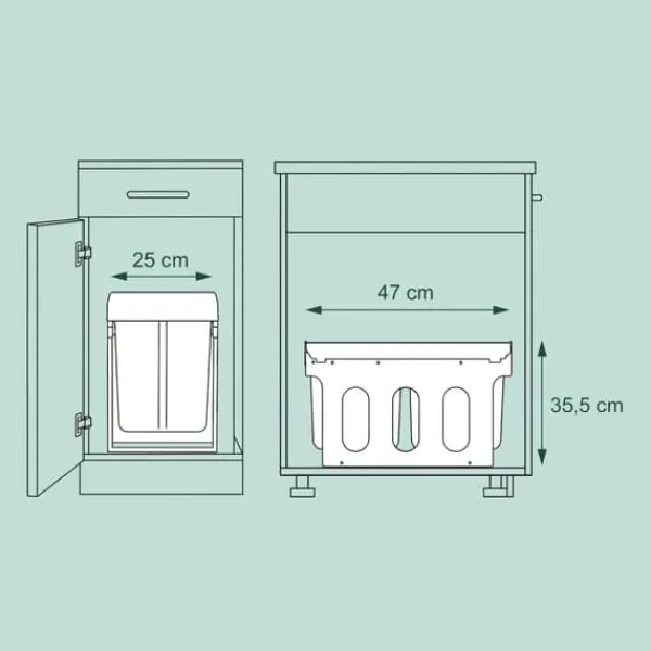 Køkkenaffaldsspand, Indbygget 2-rums affaldsspand, 35.5x25x47 cm, Grå Best