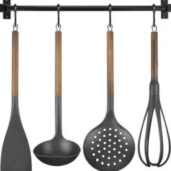 Køkkengelænder med køkkenredskaber, metal, sort, 5 stk. Hot