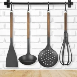 Køkkengelænder med køkkenredskaber, metal, sort, 5 stk. Hot