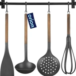 Køkkengelænder med køkkenredskaber, metal, sort, 5 stk. Hot