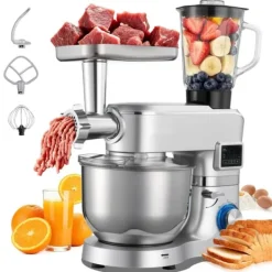 Mixere & Blendere>Køkkenmaskine - Røremaskine med blender - Skål 5,7 L - Effekt 1500 W - Hastighedstrin 6+ - Vippehoved - Blender 1,5 L - Skål i rustfrit stål - Sølv