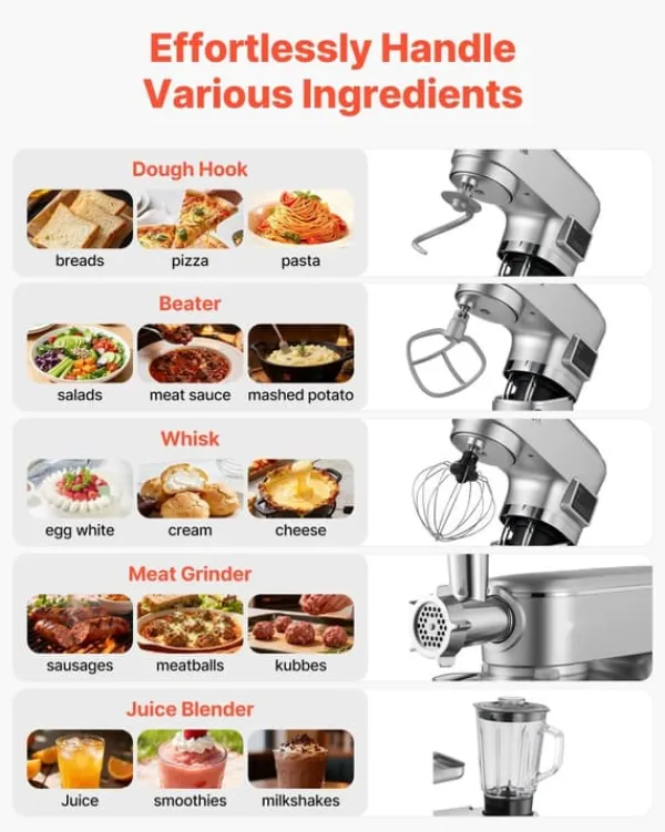 Mixere & Blendere>Køkkenmaskine - Røremaskine med blender - Skål 5,7 L - Effekt 1500 W - Hastighedstrin 6+ - Vippehoved - Blender 1,5 L - Skål i rustfrit stål - Sølv