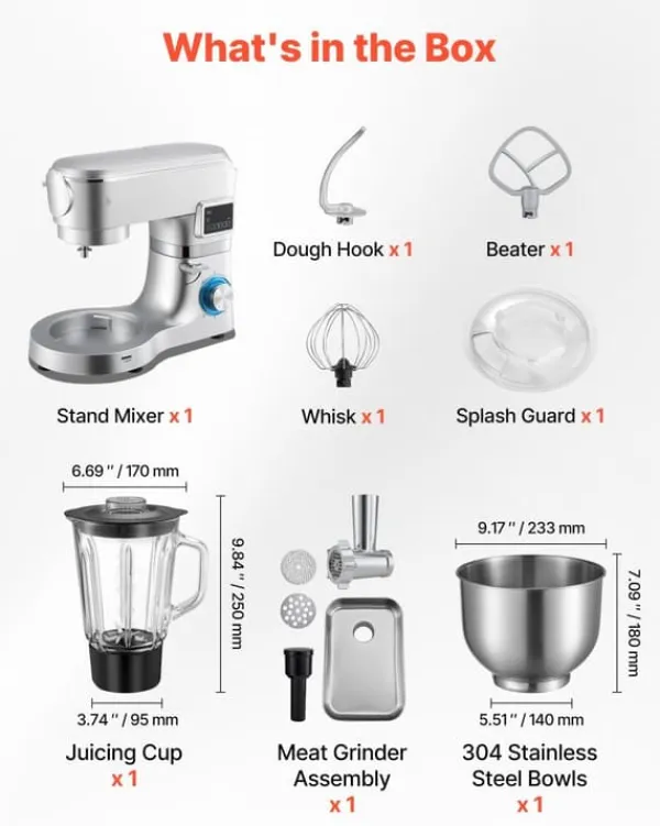 Mixere & Blendere>Køkkenmaskine - Røremaskine med blender - Skål 5,7 L - Effekt 1500 W - Hastighedstrin 6+ - Vippehoved - Blender 1,5 L - Skål i rustfrit stål - Sølv
