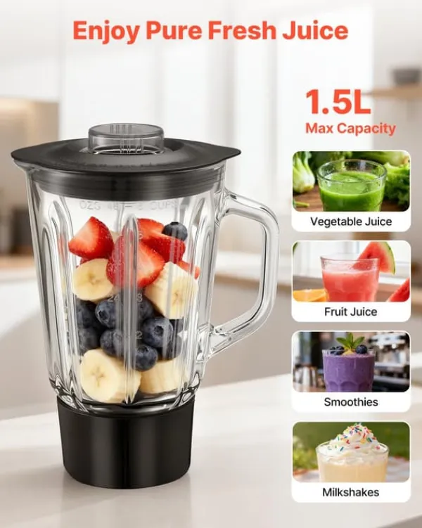 Mixere & Blendere>Køkkenmaskine - Røremaskine med blender - Skål 5,7 L - Effekt 1500 W - Hastighedstrin 6+ - Vippehoved - Blender 1,5 L - Skål i rustfrit stål - Sølv