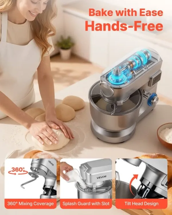 Mixere & Blendere>Køkkenmaskine - Røremaskine med blender - Skål 5,7 L - Effekt 1500 W - Hastighedstrin 6+ - Vippehoved - Blender 1,5 L - Skål i rustfrit stål - Sølv