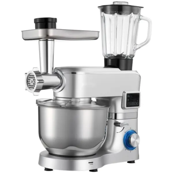 Mixere & Blendere>Køkkenmaskine - Røremaskine med blender - Skål 5,7 L - Effekt 1500 W - Hastighedstrin 6+ - Vippehoved - Blender 1,5 L - Skål i rustfrit stål - Sølv