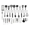 Køkkenredskabssæt - 40 dele - Nylon & rustfrit stål - Varmebestandigt - Skånsom mod non-stick - Med ophæng - Sort Outlet