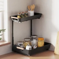 Køkkenreol – højdejusterbart reolsystem med 2 kurve, kaffestation 40×30×33,5–42 cm Online