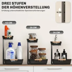 Køkkenreol – højdejusterbart reolsystem med 2 kurve, kaffestation 40×30×33,5–42 cm Online