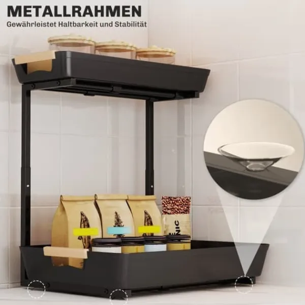 Køkkenreol – højdejusterbart reolsystem med 2 kurve, kaffestation 40×30×33,5–42 cm Online