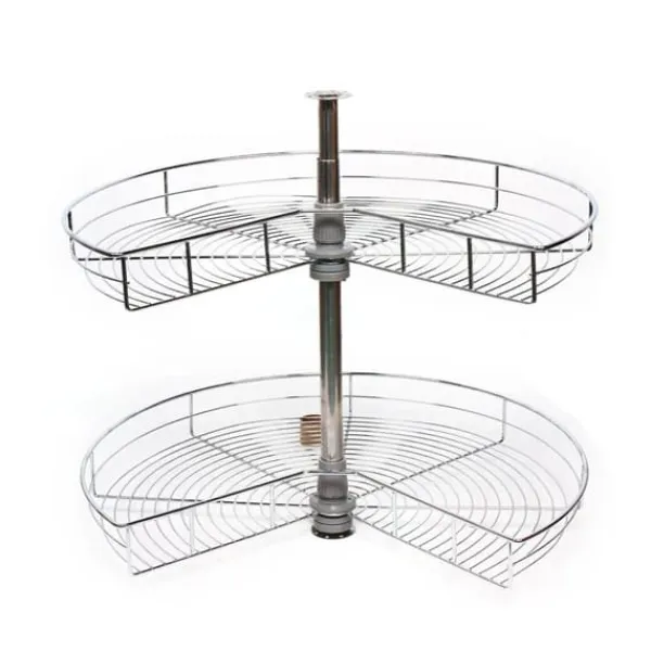 Køkkenorganisering>Køkkenskab hjørnekarusel - Drejbar Halvcirkelkurv - 270° Rotation - Højdejusterbar 71 cm - 2 Niveauer - Jern - Sølv