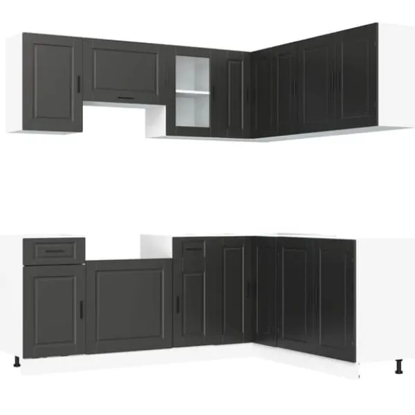 Køkkenskabssæt Porto 11 dele - Elegant design i konstrueret træ | Farve: Sort Best
