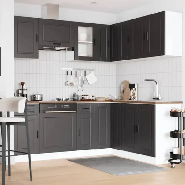 Køkkenskabssæt Porto 11 dele - Elegant design i konstrueret træ | Farve: Sort Best