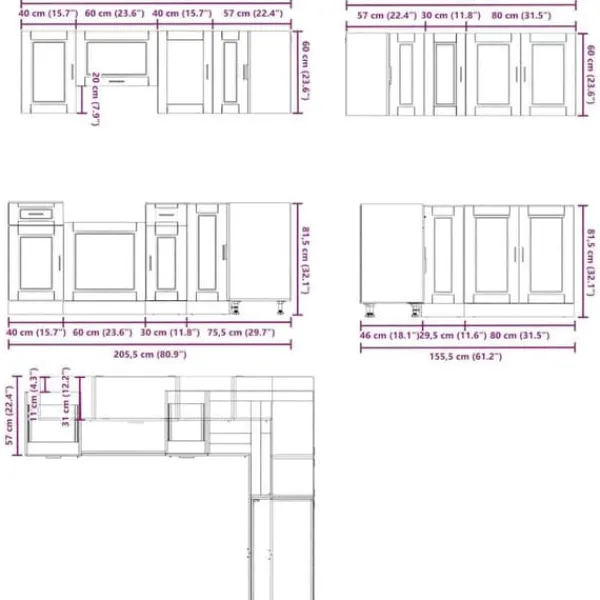 Køkkenskabssæt Porto 11 dele - Elegant design i konstrueret træ | Farve: Sort Best