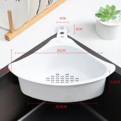 Köks trekantig avloppskorg Stabil Lättdränering Hörndiskbänk Silkorg för KitchenWhite Hot