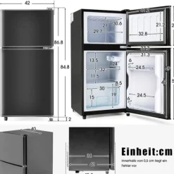 Køle-/fryseskab Kombi, 86,8 cm, 60L køleskab, 22L fryser, 102 kWh/år, Sort, Energiklasse E Hot