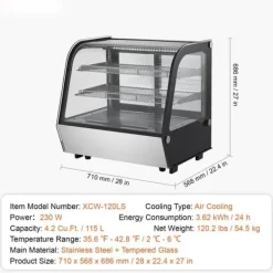 Kølemontre Bageri Display Køleskab 4,2 cu ft/115L, 2-niveau, energibesparende, elegant design til professionelt brug. Online