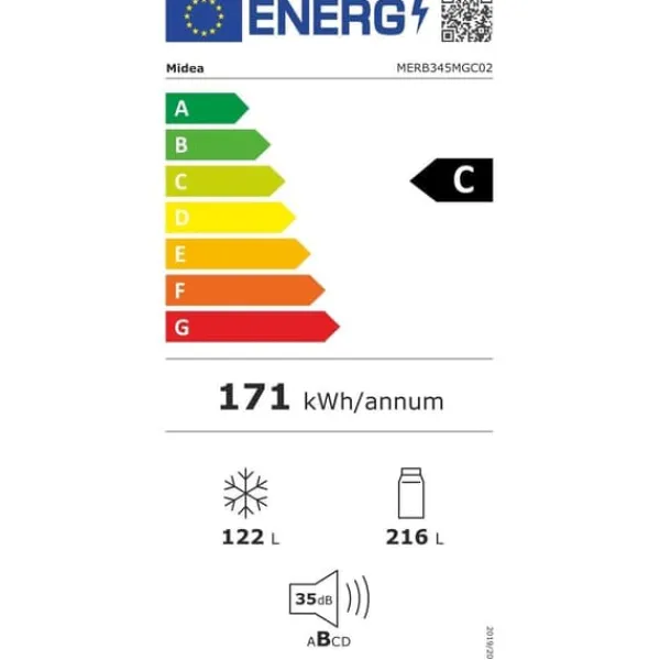 Kombineret Køle- & Fryseskab>Køleskab med fryser Midea 338L Steel MERB345MGC02