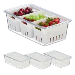 Beholdere Til Madopbevaring>Køleskabsopbevaringsboks, 10x32x17,5 cm, Transparent, Hvid