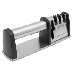 Køkkenknive>Knivsliber - Køkkensliber med 4 trin til knive og sakse - Professionel - Rustfrit stål - Str. L - Reparerer sløve blade - Sort