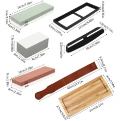 Knivslibesæt - Dobbeltsidet slibesten - 400/1000 & 3000/8000 - Hvid korund - 18×6×3 cm - Bambusbase, vinkelguide, afrettersten, læderstrop Best