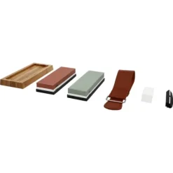Knivslibestensæt - Whetstone/vandsten - Korn 400/1000 & 3000/8000 - Hvid korund - Bambusbase med skridsikker silikone - Vinkelguide - Multifarvet Outlet