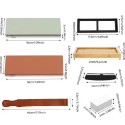 Knivslibestensæt - Whetstone/vandsten - Korn 400/1000 & 3000/8000 - Hvid korund - Bambusbase med skridsikker silikone - Vinkelguide - Multifarvet Outlet
